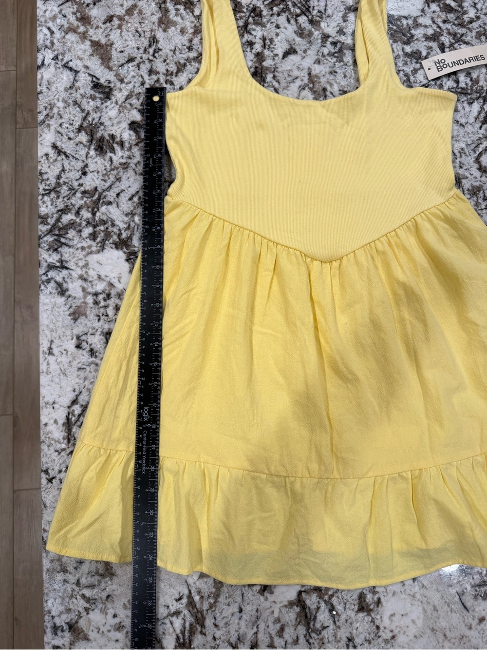No Boundaries Lemon Ice  Sleeveless mixed media  Mini Dress - Picture 6 of 7
